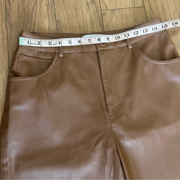 MNG Mango Sz 8 Faux Leather Pleather Pants Trousers Vegan Brown Straight - Picture 7 of 13